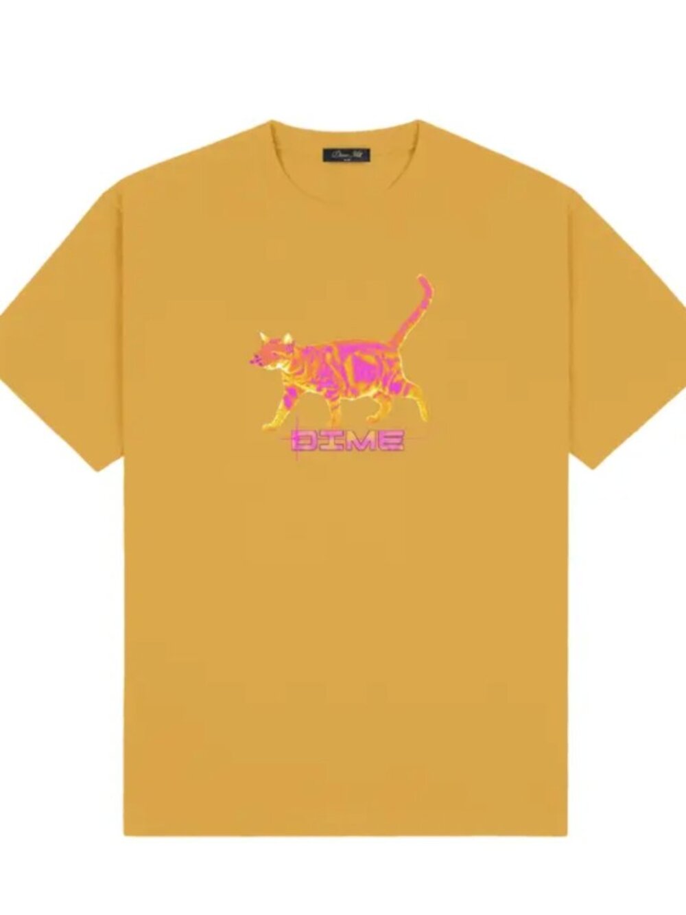 DIME Splinter Tee 100% Cotton Printed Cat Logo Mustard Yellow Crewneck Size XXL